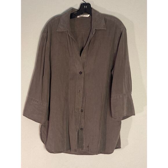 Zara Grey Relaxed Button-down Shirt Soft Lyocell Denim ~ Cool Girl Style ~ Sz L - Picture 3 of 6